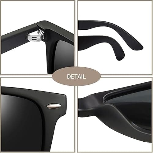 Joopin Square Sunglasses Polarised UV400 Protection for Men Women Black — view 3