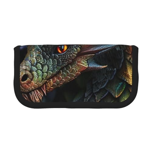 DENMER Dragon Scale Printed Canvas Pencil Case, Spacious Pen Pouch for School, Office and Travel