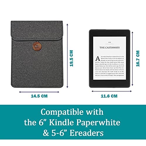 6 inch E-Reader Sleeve by Okami Products, Felt Ereader Pouch for all 5 to 6 inch E-Readers, Protective E-Book Bag/Case (Grey) — view 4