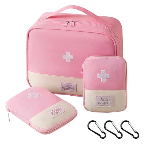 3 Pcs First Aid Kit Bags, Portable Travel Empty Medical Medication Medicine Bags, Small/Large Oxford Fabric First Aid Emergency Storage Organizer Bag for Outdoor Camping Hiking Travel Work (Pink)