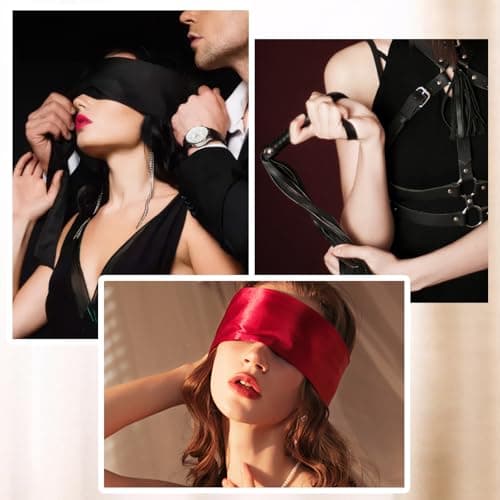 DHFUCNKO 3 Pcs Silk Satin Blindfold and Leather Riding Crop — view 5