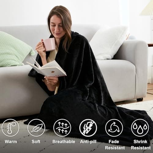 EHEYCIGA Throw XL Fleece Throw Blanket for Sofa 130x178cm, Black — view 6