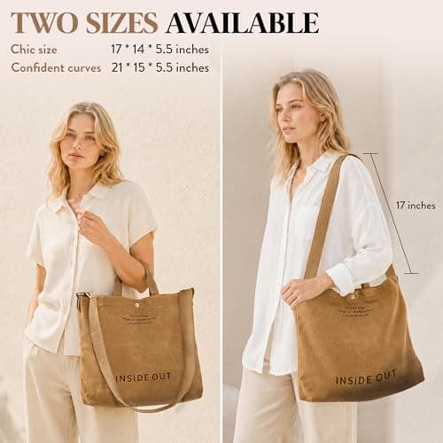 UNLOCKCUP Large Canvas Tote Bag for Women 3 Small Inside Pockets-Vintage Crossbody Handbag for Work, Beach, Travel-16oz Cotton, Coffee, One Size — view 4