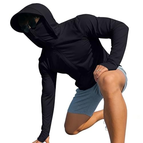 Mens UPF 50+ Sun Protection Hoodies with Mask SPF UV Rash Guard Jackets Summer Casual Long Sleeve Top Lightweight Breathable Shirt Pullover Fishing Running Hiking Athletic Outdoor Performance Uk M-4XL — view 6