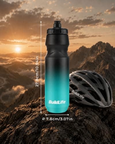 BuildLife 2 Pack Sports Water Bottle, 1L Squeeze Water Bottle, 32oz Biking Water Bottles, BPA Free & Leakproof Cycling Bottles for Hiking, Outdoor Sports Dishwasher Safe (1L-BlackBlue+BlackWhite) — view 5