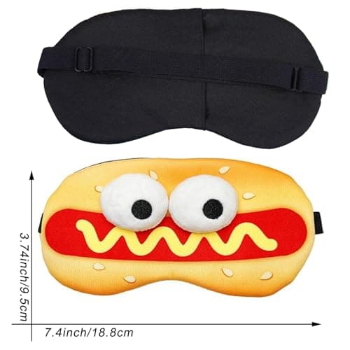 NganSuRong 2Pcs Funny Food Sleep Eye Mask Hamburger & Hot Dog, Adjustable Eyeshade for Girls and Boys Cute Quirky Gift, Design Eye Blinder for Travel/Sleeping/Shift Work (Hamburger & Hot Dog) — view 2