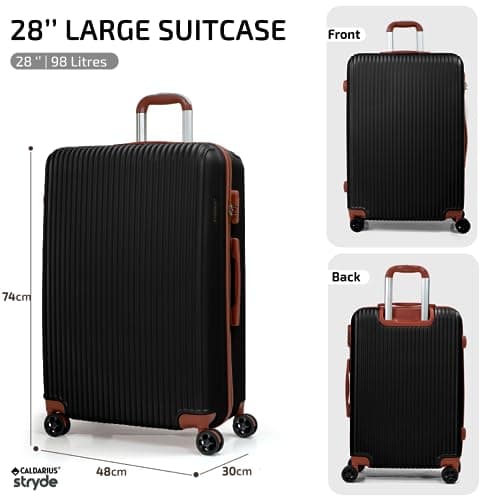 CALDARIUS Hardshell Luggage | Durable Suitcases | Lightweight & Secure with Combination Lock | Smooth 4 Dual Spinner Wheels | Ideal Travel Bag & Luggage Sets (Black, Large 28") — view 2