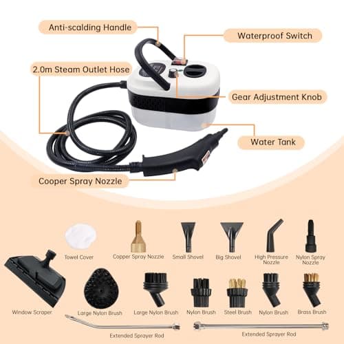 Steam Cleaner Handheld for Home, 2500W High Temperature Pressurized Machine, Large Capacity Steam Cleaning & 14 Accessories, Portable Cleaning Steamer for Car, Bed Bug, Furniture, Couch — view 2