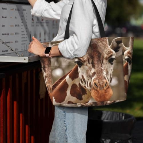 AACPPB Warm Rust Giraffe Printed Oversized Beach Tote, Multi-Pocket Travel Bag, Lightweight Waterproof Pool Handbag — view 3