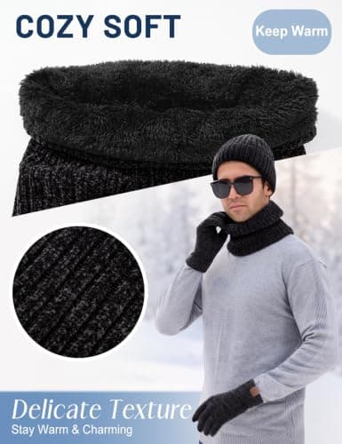 heekpek Hat Scarf Gloves Set for Men Chenille Accessories Set — view 5