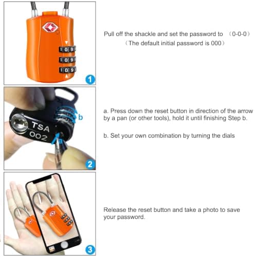 Diyife TSA Approved Luggage Locks with Flexible Steel Cable, Easy to Set up — view 5