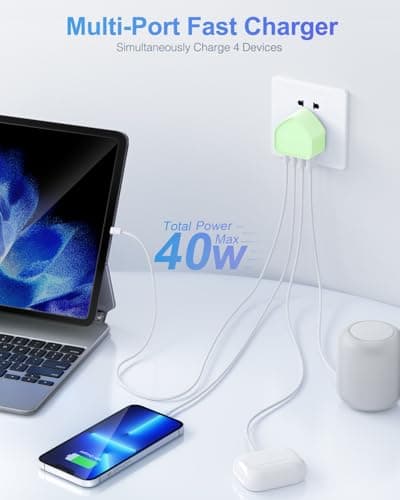 USB C Plug, 40W 4-Port Multi USB Plug UK Fast Charger for iPhone 17 16 15 14 13 12 11 Pro Max Plus XS, iPad, Samsung, Fast Charging Plugs Dual Type C Power Adapter+ QC USB Wall Charger Head — view 2