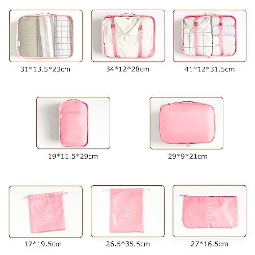 LANSKLBD 6/8 Set Packing Cubes for Suitcases Travel Luggage Packing Organizers,Travel Accessories Essentials Luggage Organizer with Shoe/Tioletry/Laundry Bag (Pink, 8 set) — view 3