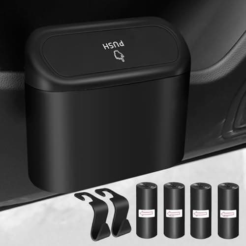 Kitbest Car Bin Mini Trash Can with Lid+ 60 Bags+ 2 Hooks, Auto Accessories