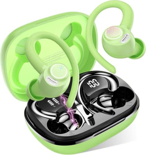 Sports Wireless Earbuds with EarHooks HiFi Stereo Sound, Fresh Green