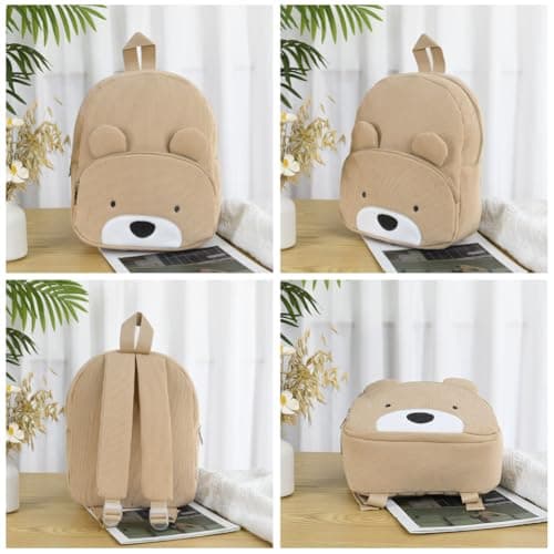 Aomig Kids Mini BackpackRucksack, Toddler Cartoon School Preschool Kindergarten Elementary Small Adjustable Corduroy Rucksack for School Travel(Cute Bear) — view 4