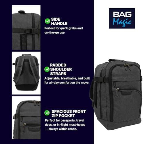 Bordlite Travel Underseat Cabin Approved Backpack, Lightweight Travel Rucksack, Premium Carry on Bag, 40x20x25cm - Black — view 4