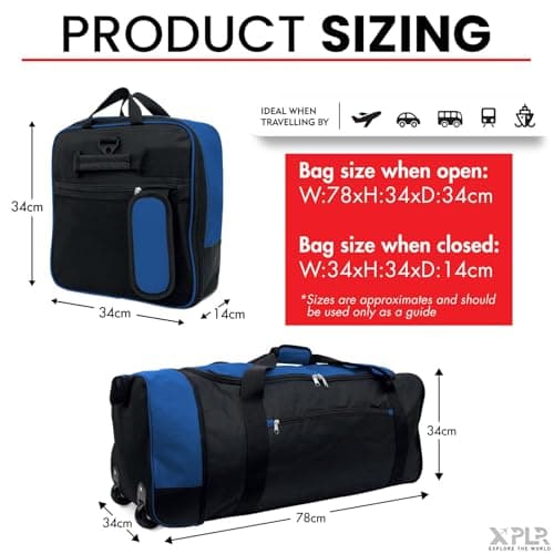 XPLR Foldaway Holdall with Wheels – Lightweight 80L Travel Bag with Durable Wheels, Pull Handle & Shoulder Strap – Foldable Luggage for Gym, Hiking, Camping, Holidays & Travel – Compact & Spacious — view 4