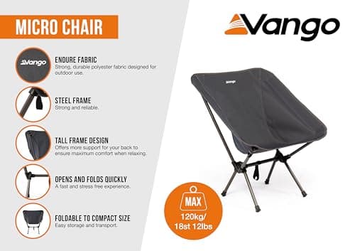 Vango Micro Steel Camping Chair, Strong, Foldable to Compact Size, Lightweight at 1.5kg, Garden Chair Perfect for Festivals, Campers, Fishing, Walkers (India Ink) — view 3