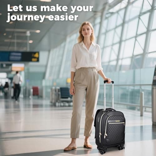 Women's 15.6" Wheeled Backpack -Lightweight Travel Trolley Carry-On Luggage (52x32x20cm) -Waterproof laptop bag on wheels & Telescopic Handle for Business, College, and Airplanes -30L Capacity - Black — view 2