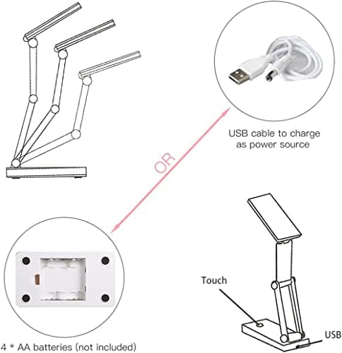 KINGGOO Portable Folding LED Table Lamp Desk Light Sensitive Touch Control 3 Levels Adjustable Brightness Dimmable USB Charging Port 4 * AA Batteries Powered. — view 3