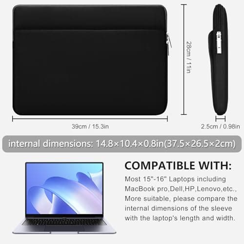 HEDUGO Laptop Sleeve Bag Compatible with 15 to 16 inches MacBook HP Asus Acer with Zipper Accessory Pocket Padded Computer Pouch Cover Protective for 15” to 16” Laptop,Black — view 2