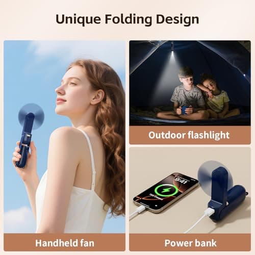 Morelax Portable Handheld Fan Mini Folding USB Rechargeable Blue — view 4