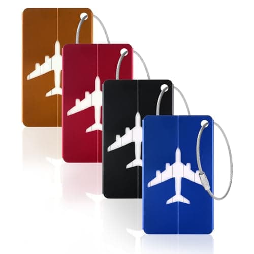 Vicloon 4 Pcs Luggage Tag, Luggage Labels Travel Suitcases Aluminium Tags, Aluminum Luggage Tag with Name ID Card for Luggage Baggage Identity ID Labels