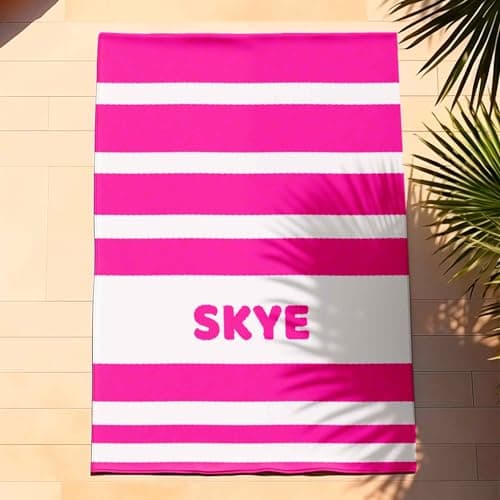 Custom Name Printed Beach Towel Personalised Microfibre Quick Dry Sand Free Large Travel Towel Stripe Style for Holiday Pool Swimming Gym Spa Gift for Him Her — view 6