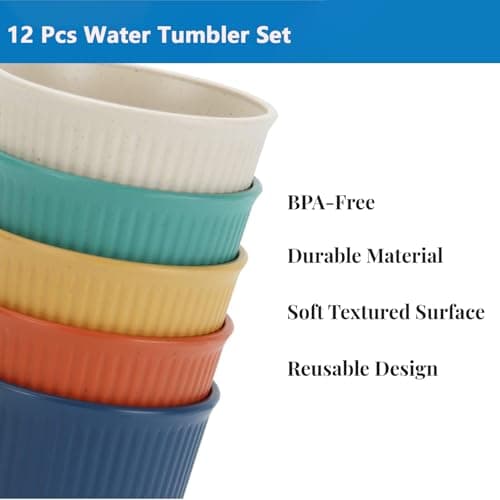 Otcboimo 12 Pack Reusable Plastic Cups, 350ml Unbreakable Drinking Tumbler — view 4