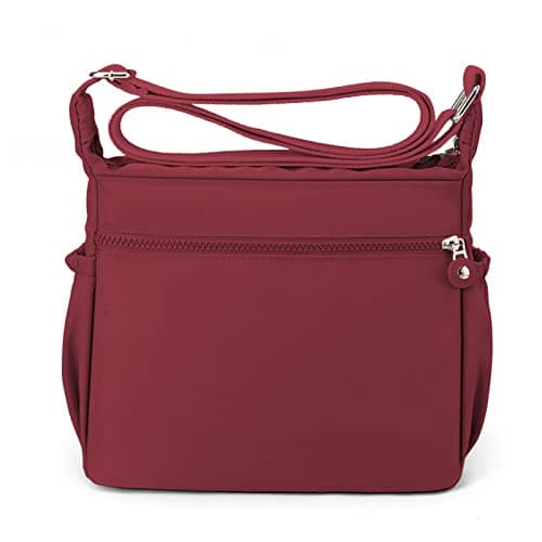 Womens Multi Pocket Casual Waterproof Crossbody Handbags Shoulder Messenger Bag for Travel Hiking Daily (Burgundy) — view 5