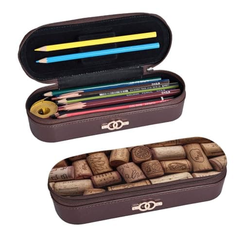 Wine Cork Printed Hardshell Leather Pencil Case for Girls Boys, Cute Pencil Pen Pouch Makeup Bag for Travel School Office College — view 2