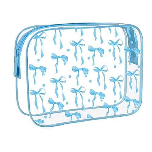 Clear Makeup Bag for Women Girls,Clear Travel Toiletries Bag Blue Bow Cosmetic Bag Travel Toiletry Bag,Waterproof Travel Makeup Bag Travel Wash Bag for Travelling Cosmetics Birthday Gifts (Blue)