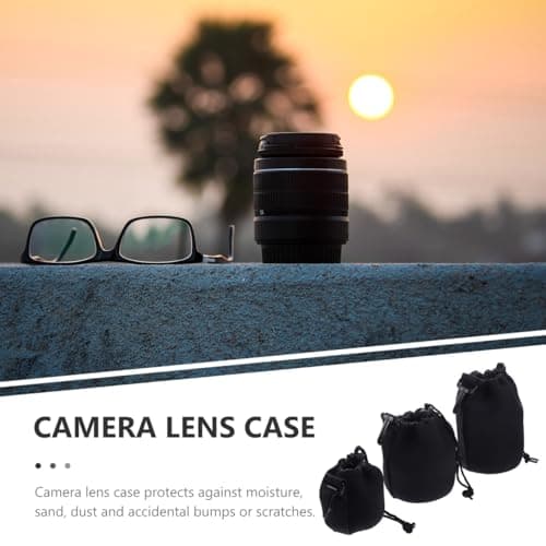 CLISPEED 3pcs Neoprene Camera Lens Case Small Medium Large Pouches Protective Drawstring Bags for Mirrorless DSLR Outdoor Use Moisture Dust Resistant — view 2