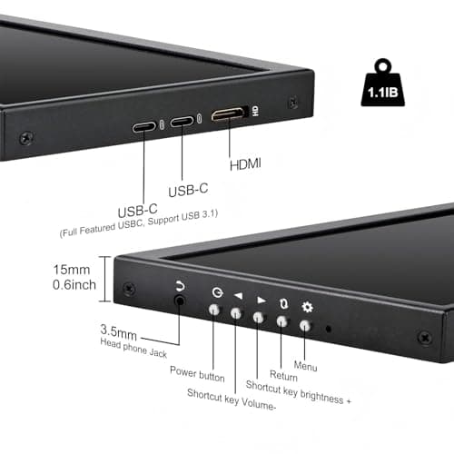 12.3 Inch Secondary Monitor, IPS Stretched Bar LCD Travel Display 1920 * 720 HDMI USBC, Mini Portable Monitor Metal Material for Laptop Computer Windows Aida64 GPU CPU RAM Monitoring,Built-in Speaker — view 4