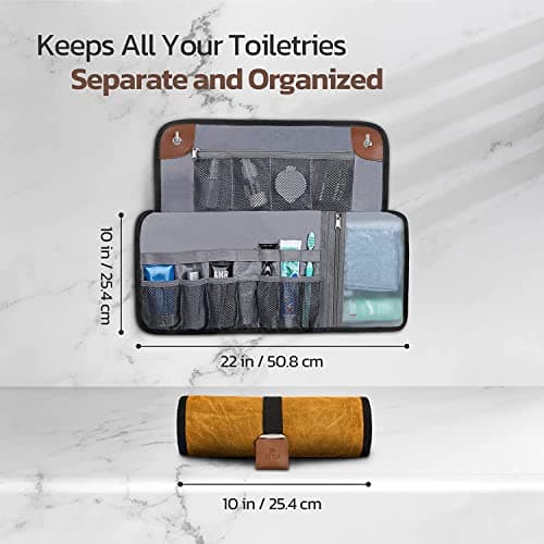 Estour Toiletry Bag for Men, Travel Dopp Kit, Water-Resistant Bathroom Roll Organizer for Shaving Kit, Hygiene, Toiletry Accessories, 2.Khaki Yellow (Waxed Canvas), Practical — view 2