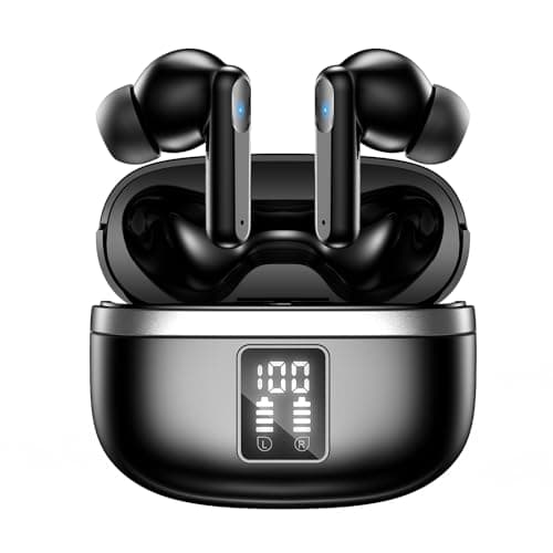 JBMI Wireless Earbuds Bluetooth Earphones, 60H Deep Bass Ear Buds with 4 Noise Cancelling Microphone, IPX5 Waterproof in Ear Headphones for iPhone Android Sports Gaming Usb C (Obsidian)