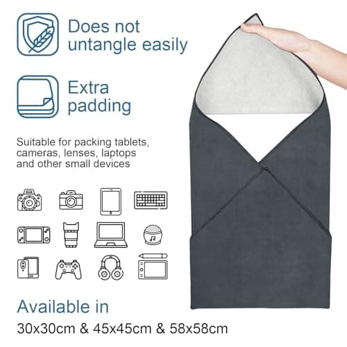 ComfortAce Wrapit.ly™ Magic Protective Wrap Cloth – Self-Adhesive Multi-Purpose Wrap for Camera, Lens, Laptop, Electronics, Travel Gear – Soft, Reusable Protective Wrap Fabric (Grey, 45x45cm) — view 6