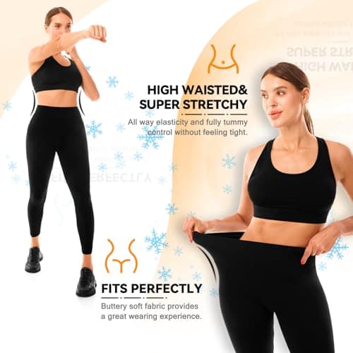 Sanpetix Women's Fleece Lined Leggings, Thermal Leggings High Waist for Women Black 1 Pack LXL — view 3
