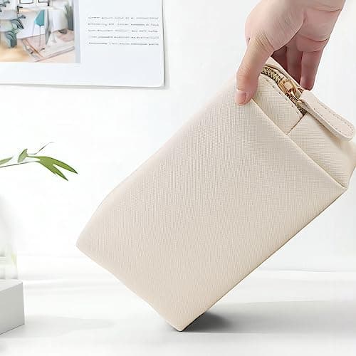 Apooliy Leather Makeup Bag for Purse Travel, Portable Small Cosmetic Organizer for Women and Girls, Make up Bag with Zipper — view 6
