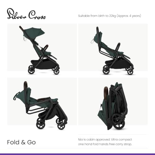 Silver Cross Nia Travel Stroller & Carrycot, Birth to 22kg, Conifer — view 4