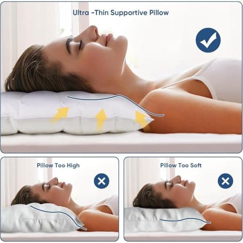 LanJingMeiGou Ultra Thin Flat Pillows for Sleeping 7D High Support 2.5 Inch Height Slim Bed Pillows for Stomach Sleeper Standard Size 18x26 Inches — view 5