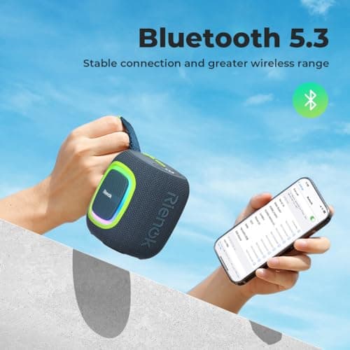 RIENOK Bluetooth Speaker Wireless Portable Waterproof Speaker with Lights FM Radio 15-Hour Playtime Bluetooth 5.3 TF Card USB Playback Mini for Home Garden Party Camping Travel — view 4