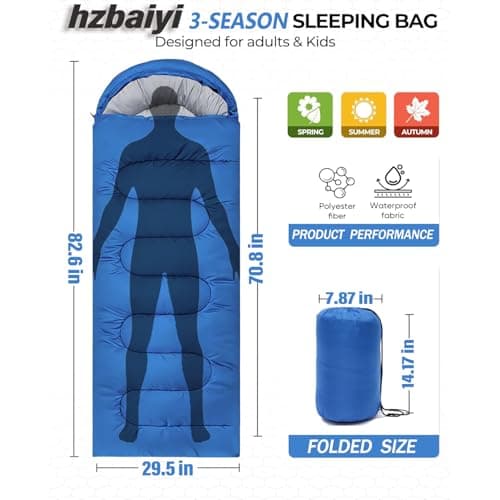 Sleeping Bags for Adults & Kids Sleeping Bag 3 Season, Ultralight Carry Bag, Adult Blanket, Lightweight Compact for Outdoor Camping, Travel, Hiking, Indoor & Outdoor Use (Blue) — view 2