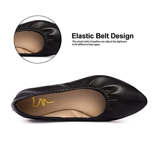 Women's Ballet Flat Slip On Pointed Toe Flats Shoes Classic Ballet Flat Shoes Casual Dress Shoes Foldable Portable Travel Ballet Flat Walking Shoes, Black, 6 UK — view 4