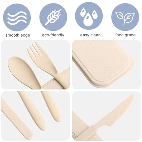 FUZVOL Cutlery Set Reusable Knife Fork Spoon Set with Case Portable Travel Utensils Eco-Friendly Flatware Set 3PCS Service for Outdoor Picnic Camping Off White — view 5