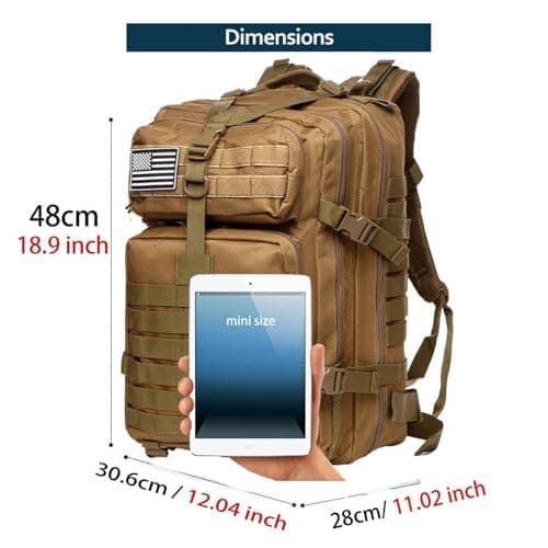 Thuram 50L Durable Nylon Waterproof Fishing Hunting Backpack Outdoor Military Rucksacks Tactical Sports Camping Hiking Bags (Khaki) — view 4