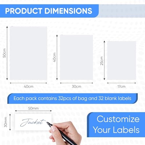 32pcs Zip Lock Bags With Labels Reusable Travel Storage Bag Luggage Space Saver Organisers For Clothes Shoes Christmas Decorations Hospital Baby Maternity Bag Space Saver Pouch (17x25cm) — view 4