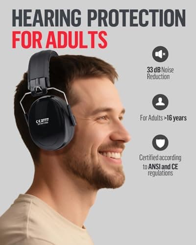 GUKOY Ear Defenders Adults, SNR 33 dB Hearing Protection for Shooting, Noise Cancelling Headphones for Autism, DIY, Mowing, Construction, Adjustable Ear Protectors for Men Women (Black) — view 2