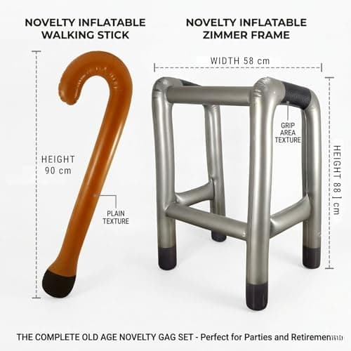 Inflatable Zimmer Frame & Walking Stick Set – Funny Blow Up Retirement Prop, Fancy Dress Accessory & 50th 60th Birthday Gag Gift for Men and Women — view 2
